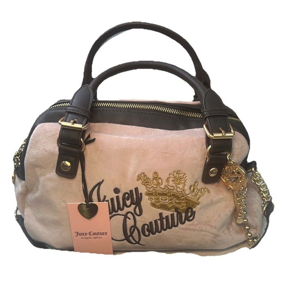 Juicy Couture Satchel Bag The Key To Juicy Blush Chocolate Velour NWT - Picture 2 of 16